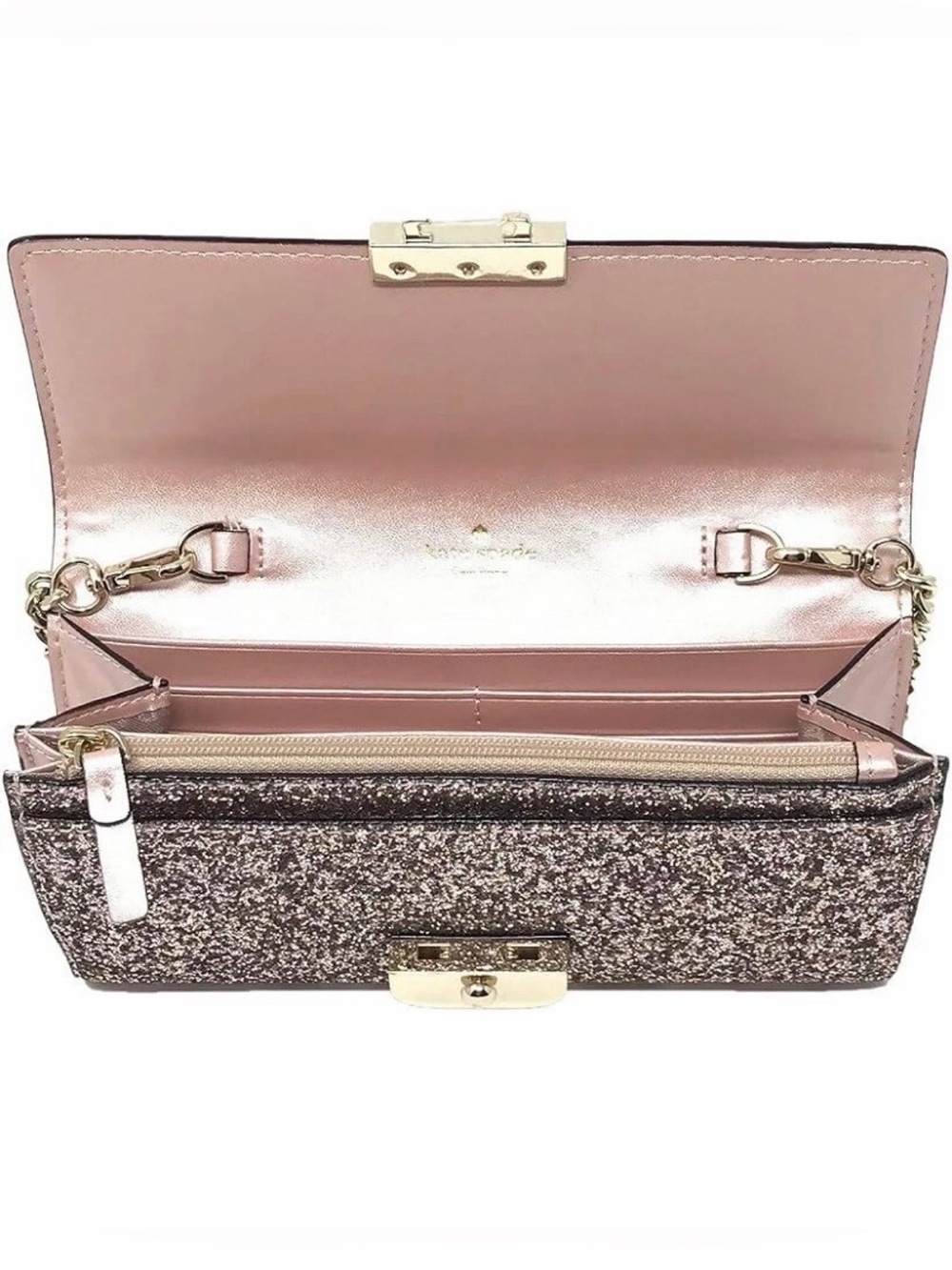 Kate Spade New York Rose Gold Milou Sunset Lane Glitter Clutch. NWOT. - Picture 6 of 7